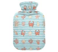 Underwater Crab Blue Starfish Pattern Hot Water Bottle with Cover for Pain Relief Feet Warmer for Sore Muscles Injuries, 2L