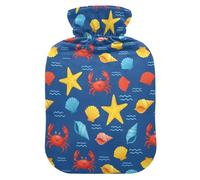 Underwater Crab Shell Blue Print Hot Water Bottle with Cover for Pain Relief Feet and Bed Warmer for Menstrual Cramps, 2L
