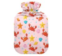Underwater Crab Starfish Pink Pattern Hot Water Bottle with Cover for Pain Relief Water Heating Pad for Warming Hands, 1L
