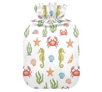 Underwater Crab White Hot Water Bottle with Cover for Pain Relief Hot Bag for Arthritis, 1L