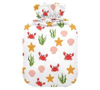 Underwater Crab White Starfish Hot Water Bottle with Cover for Pain Relief Hand Feet Warmer for Headaches Back Pain, 1L