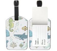 Underwater Creatures Suitcase Tags, Pu Leather Case Tags for Travel with Privacy Protection Cover, Tag for Suitcase Bags Label Marker, Men Women Luggage Accessories, Gifts Her