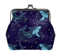 Underwater Cute Sharks Pattern Navy Coin Purses Wallets Vintage Pouch Bags for Gift