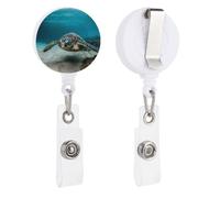 Underwater Diving Sea Turtle Badge Reel, Rotatable & Retractable Name Badge Holder Reel with Metal Clip, Nylon Cord ID Holder for Teacher, Nurse, Office Worker