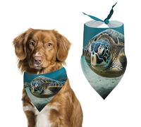 Underwater Diving Sea Turtle Dog Bandanas for Feeding Grooming, Triangle Pet Bibs Washable Pets Scarf for Cats & Dogs
