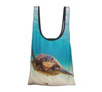 Underwater Diving Sea Turtle Print Reusable, Foldable,Washable Grocery Bags Foldable in A Pouch Eco Tote Shopping Bag,Daily Shopping Loading