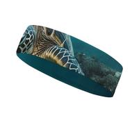 Underwater Diving Sea Turtle Sports Sweatband 15" Polyester Hairband Absorbent Quick-Dry Headband for Running, Yoga