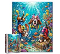 Underwater Dogs Beagle Jigsaw Puzzles 1000 Pieces Scuba Diving Pets Art Jigsaw Puzzles for Challenging Family Games Sea Adventure DIY Handwork Puzzle for Home Wall Decor Gifts 19.7"x27.6"