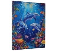Underwater Dolphin Canvas Wall Art, Blue Ocean Marine Life Poster Prints, Colorful Sea Aesthetic Decor For Living Room, Bedroom, Bathroom, Unframed 8x12 Inch