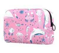 Underwater Dolphin Whale Tortoise Crab Starfish Jellyfish Cosmetic Bag for Women, Travel Toiletries Bags Large Makeup Handy Pouch Organiser Bag with Zipper