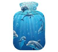 Underwater Dolphins Blue Hot Water Bottles with Soft Cover Hand Feet Warmer Hot Water Bag for Menstrual Cramps Medium