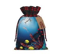 Underwater Dolphins Coral Fish Print Christmas Drawstring Gift Bags Large Xmas Present Storage Bag