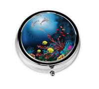 Underwater Dolphins Coral Fish Print Personalised Portable Pillbox with,Mini Pillbox Compact and Convenient Pill Organiser for Storing and Organising Pills