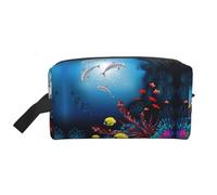 Underwater Dolphins Coral Fish Print Travel Toiletry Bags Hanging Makeup Bag Large Capacity Versatile Organizer for Women Men