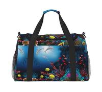 Underwater Dolphins Coral Fish Print Womens Sports Bags Travel Bag - Gym Tote Bag with Compartment,Duffel Bags for Men,Ladies Holdall,Carry On Weekend Travel Handbags for Women
