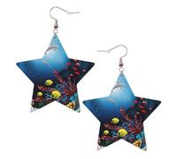 Underwater Dolphins Coral Fish Women's Fashion Earrings, Celestial Dangle Earrings, Star Shape Jewelry for a Versatile