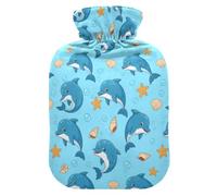 Underwater Dolphins Sea Blue Hot Water Bottle with Cover for Pain Relief Hot Water Bed Warmer for Sore Muscles, 1L