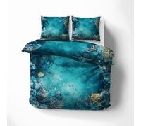 Underwater Duvet Cover King Size Bedding Sets, Teal Ocean Sea Pattern, Reversible Design Bedroom Decor Bed Quilt Cover with 2 Pillowcases, Microfiber, Zip - SMK3923
