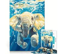 Underwater Elephant Illustration 1000 Adult Pieces Jigsaw Puzzle Mind Challenge Toy Neat Cut Perfect Alignment Family Fun Night Activity (38x26cm)