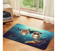 Underwater Environment Pet Feeding Mat Dog Cat Eating Food Absorbent Leather Tablecloth for and Water Bowl Waterproof No Stains Quick Dry Non-Slip 23.62 * 15.75IN