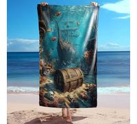 Underwater Fantasy Pirate Ship Treasure Beach Towel - Oversized Quick Dry Microfiber Beach Towel, Universal for Kids and Adults, Beach Pool Travel Essential (9,180x100cm)