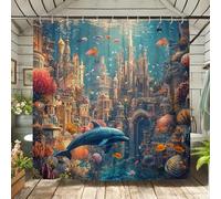 Underwater Fantasy Shower Curtain, Blue Dolphin Coral Reef Bath Curtain for Bathroom Decor, Ocean-Inspired Coastal Waterproof Fabric Shower Curtain Set with Hooks 72x72 Inch