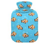 Underwater Fish Bubbles Blue Print Hot Water Bottle with Cover for Pain Relief Bed Warmer Hot Water for Sore Muscles Injuries, 1L