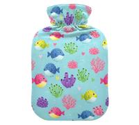 Underwater Fish Coral Blue Pattern Hot Water Bottle with Cover for Pain Relief Hot Pack for Headaches, 1L