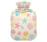 Underwater Fish Starfish Beige Pattern Hot Water Bottle with Cover for Pain Relief Warm Water Bag for Sore Muscles, 1L