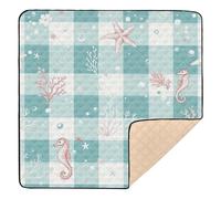 Underwater Gingham Pattern Cute Foldable Baby Activity Play Mat for Indoor Outdoor 1-Piecing Infant Play Activity Mat for Babies Infants Toddlers, 50'' x 50''