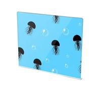 Underwater Jellyfish Blue Print Acrylic Cutting Board with Counter Lip Non Slip Clear Cooking Board for Countertop Large Size 16”×13”