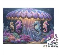 Underwater Jellyfish Carousel Jigsaw Puzzles Puzzle for Adults Kids. 1000 Pieces Whimsical Challenge Toy Educational Games Home Decoration for Educational Games Gifts 38x26cm/1000pcs