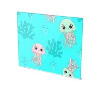 Underwater Jellyfish Coral Blue Pattern Acrylic Cutting Board with Counter Lip Non Slip Clear Fruits Cutting Board for Kitchen Counter Large Size 16”×13”