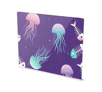 Underwater Jellyfish Fish Purple Pattern Acrylic Cutting Board with Counter Lip Non Slip Clear Meat Cutting Board for Countertop Large Size 16”×13”