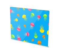 Underwater Jellyfish Ocean Blue Pattern Acrylic Cutting Board with Counter Lip Non Slip Clear Kneading Cutting Board Mats for Protecting Countertops Large Size 16”×13”