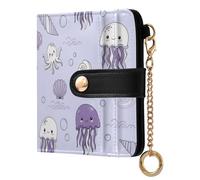 Underwater Jellyfish Purple Print Small Women Wallet Bifold PU Leather RFID Blocking Compact Card Holder with Zipper Coin Pocket Purse for Women Girls Ladies