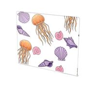 Underwater Jellyfish Seashells White Print Acrylic Cutting Board with Counter Lip Non Slip Clear Cutting Board for Kitchen Counter Large Size 16”×13”