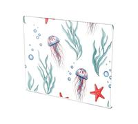 Underwater Jellyfish Starfish White Pattern Acrylic Cutting Board with Counter Lip Non Slip Clear Chopping Boards for Countertops Protector Large Size 16”×13”