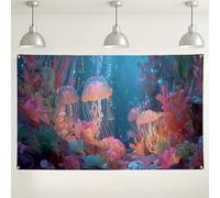 Underwater Jellyfish Wall Backdrop, Colorful Marine Life Scenic Party Decorations, Ocean Theme Indoor/Outdoor Photography Background for Birthday and Summer Events 71x43 Inch