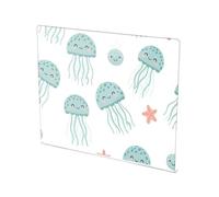 Underwater Jellyfish White Starfish Pattern Acrylic Cutting Board with Counter Lip Non Slip Clear Baking Cutting Board for Countertops Protector Large Size 16”×13”