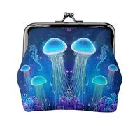 Underwater Jellyfish Women's Leather Kiss-Lock Coin Purse,Double-Sided Full Print Pattern,Ultra-Fine Fiber Leather,Small Clutch Wallet for Cash,Cards,Coins