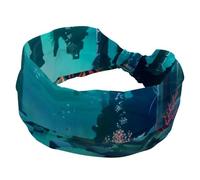 Underwater Landscape with Seaweeds and Sea Animals Wide Headbands for Women, Yoga Workout Head Bands Wide Elastic Hair Bands for Washing Face Makeup
