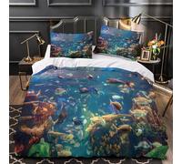 Underwater Life Duvet Cover 3D Design Printed Luxury 3 Pieces Bedding Set Zipper Marine Ecosystem Comforter Cover Premium Machine Washable for Teens Kids Adults Women Youth Boys Single（135x200cm）