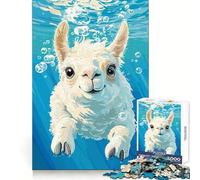 Underwater Llama Portrait Jigsaw Puzzles for Teenagers 1000 Smart Training Happy Idle Time Flawless Cut Joyful Xmas (38x26cm)
