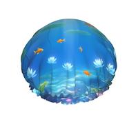 Underwater Lotus Garden Waterproof Reusable Shower Cap For Women - Elastic Hair Cover For Bath, Spa, Travel & Daily Use