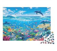 Underwater Marine Life 1000 Pieces Puzzles Beautiful View Dolphin Jumping Ocean Wall Decoration Decompression Jigsaw for Men And Women Challenging Puzzles Jigsaw Puzzles for Adults 70x50cm/1000pcs