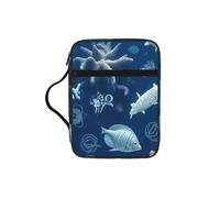 Underwater Marine Life Bible Cover with Zipper, Bible Case Organizer with Handle, Water-Resistant Oxford Fabric Bible Bag for Women Men 27x20cm