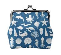 Underwater Marine Life Print Compact Coin Purse 4.52 x 4.13in Cute Mini Wallet with Kiss Lock Waterproof Pouch