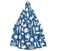 Underwater Marine Life Printing Vampire Halloween Hooded Cloak (57.8 Inches Length), Comfortable Large Hood Ideal For Cosplay