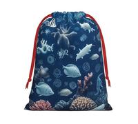 Underwater Marine Life Super Soft Velvet Gift Bag with Drawstring Pouch, Full Printed Holiday Storage Bag for Christmas & Daily Storage